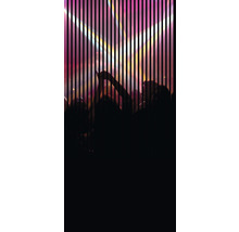 Mulțime la un eveniment muzical în spatele unei structuri de grilă verticale.