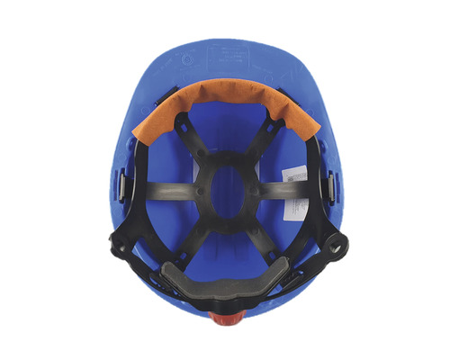 Vedere interioară a unei căști de protecție albastre cu interior reglabil