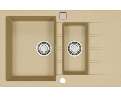 Chiuvetă de bucătărie bej cu două cuve din granit