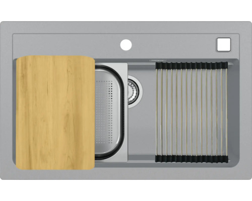 Chiuvetă cu tocător, tavă de scurgere și grătar de scurgere