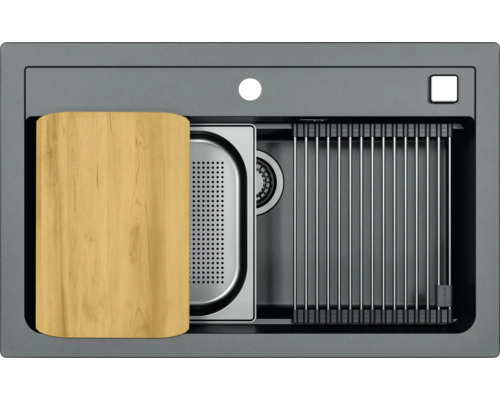 Chiuvetă cu tocător, tavă de scurgere și grătar de scurgere