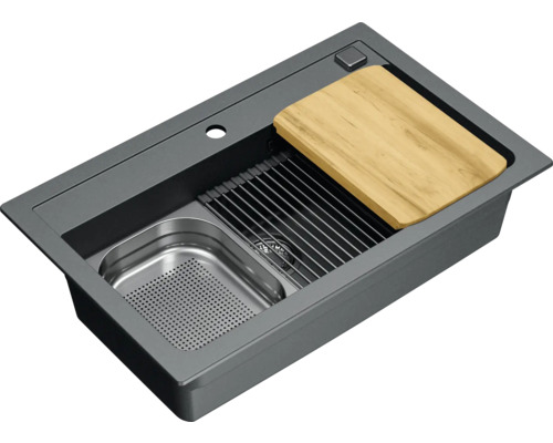 Chiuvetă cu tavă de scurgere, tocător și suport de scurgere