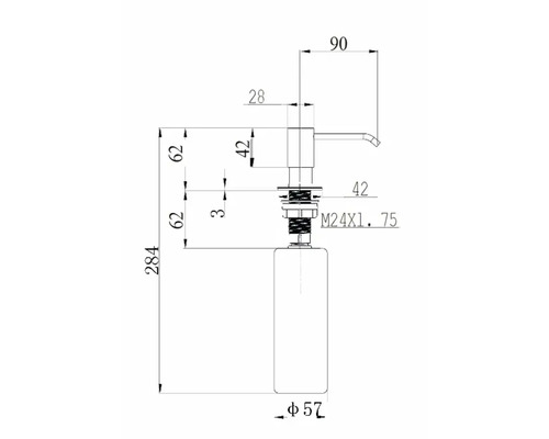 Desen tehnic al unui dispenser de săpun cu dimensiuni