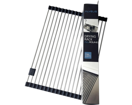 Imagine a unui suport de scurgere din oțel inoxidabil lângă ambalajul său.