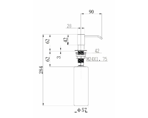 Desen tehnic al unui dispenser de săpun cu dimensiuni