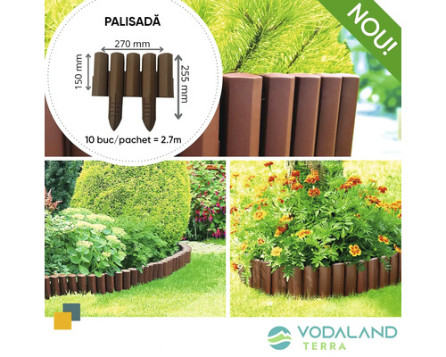 Palisadă de grădină din plastic, 10 bucăți per pachet, 2,7 metri