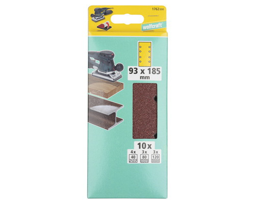 Set de șmirghel Wolfcraft cu dimensiunile 93 x 185 mm, 10 bucăți