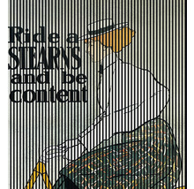 Grafică cu o persoană care merge pe bicicletă cu textul Ride a Stearns and be content.