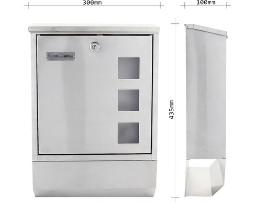 Cutie poștală din oțel inoxidabil cu trei ferestre transparente și dimensiuni