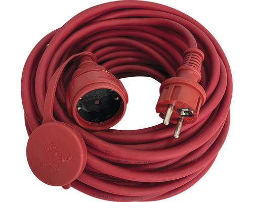 Prelungitor electric 25m 3600W roșu, cablu cauciuc natural, pentru exterior IP44