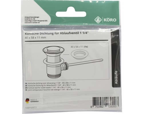 Garnitură conică pentru ventil de scurgere 1 1/4 inch, 40 x 58 x 11 milimetri