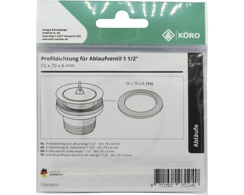Garnitură profilată pentru ventil de scurgere 1 1/2 inch, 50 x 70 x 6 mm