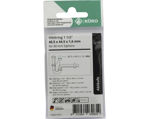 KÖRO Inel de glisare 1 1/2 inch, 40,5 x 44,5 x 1,6 milimetri pentru sifoane de 40 milimetri în ambalaj