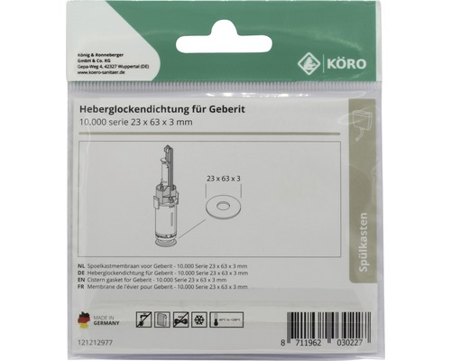 Garnitură clopot rezervor pentru Geberit 10.000 serie 23 x 63 x 3 milimetri