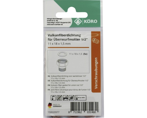 Garnitură din fibră vulcanică pentru piuliță de îmbinare, 11 x 18 x 1,5 milimetri
