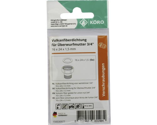 Garnitură din fibră vulcanizată pentru piuliță de racord 3/4 inch, 16x24x1,5 mm