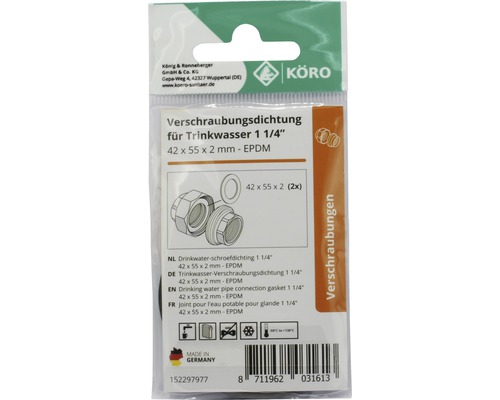 Garnitură de etanșare fitinguri pentru apă potabilă 1 1/4 inch, 42 x 55 x 2 milimetri, EPDM