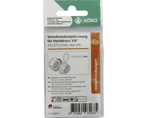 Garnitură de etanșare pentru racorduri de înaltă presiune 3/8 inch, 19x27x2 milimetri