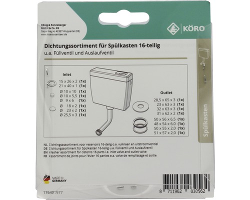 Set de etanșare pentru rezervor WC, 16 piese, inclusiv ventil de umplere și ventil de evacuare