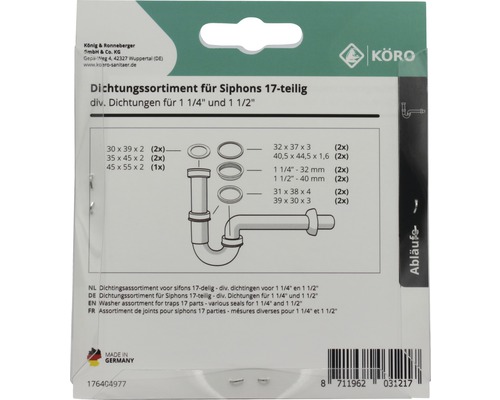 Set garnituri pentru sifoane, 17 piese, diverse garnituri pentru 1 1/4 inch și 1 1/2 inch