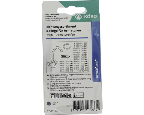 Set de garnituri O-ring pentru robinete, 59 de piese, EPDM, inclusiv lubrifiant pentru robinete
