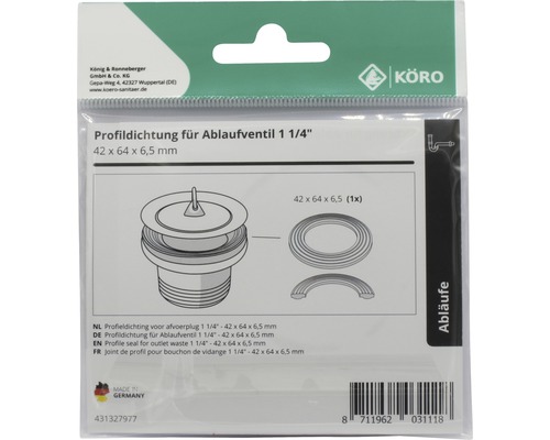 Garnitură profilată pentru ventil de scurgere 1 1/4 inch, dimensiune 42 x 64 x 6,5 mm