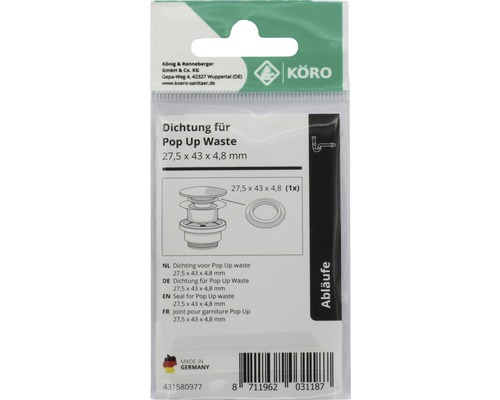 Garnitură etanșare pentru ventil pop-up, 27,5 x 43 x 4,8 milimetri