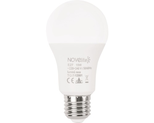 Bec LED Novelite E27 12W 1020 lumeni, glob mat A60, lumină rece