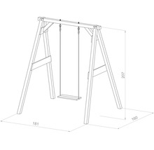 Desen al unui leagăn din lemn cu dimensiunile 207 x 181 x 160 cm.