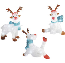 Trei figurine ren albe, luminoase, cu căciulă și fular, ca decorațiuni de Crăciun