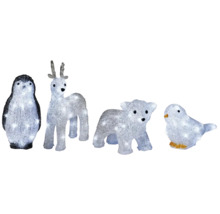 Figurine decorative cu animale cu iluminare pentru interior și exterior: pinguin, ren, urs polar și pasăre.