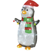 Figurină decorativă pinguin cu căciulă și șir de lumini