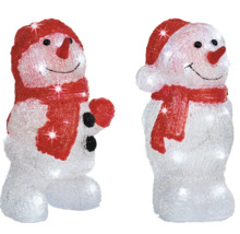 Două figurine om de zăpadă iluminate cu căciulă și fular ca decorațiuni de Crăciun