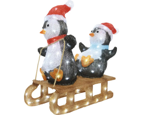 Pinguin cu sanie 110 LED-uri H 56,5 cm alb rece