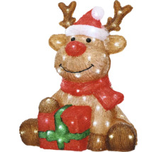 Figurină luminoasă ren cu cadou și căciulă ca decorațiune de Crăciun