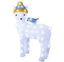 Figurină luminoasă căprioară cu pasăre și căciulă ca decorațiune de Crăciun