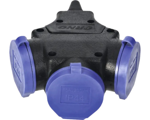 Distribuitor de energie Orno cu trei prize cu contact de protecție și grad de protecție IP44