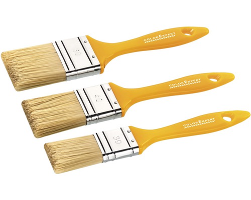 Set 3 pensule late pentru lacuri 30/40/50 mm, mix fire sintetice, duritate 6 Trei pensule de vopsit marca Color Expert cu peri și mâner din plastic