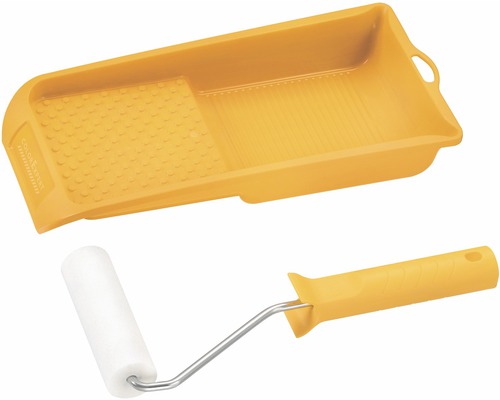 Set trafalet 11 cm, burete fin, Ø 35 mm, cu tăviță vopsea 14x29 cm pentru lacuri Rola de vopsea cu cuvă de vopsea