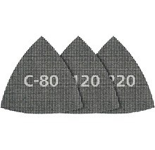 Set foi tip plasă triunghi Wolfcraft 95mm, granulații 80, 120 și 220, 5 bucăți