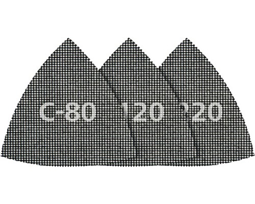 Set foi tip plasă triunghi Wolfcraft 95mm, granulații 80, 120 și 220, 5 bucăți Șmirghel triunghiular cu granulație 80, 120 și 220