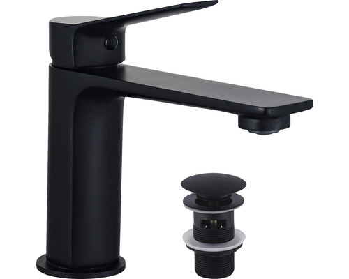 Baterie lavoar neagră cu ventil de scurgere