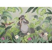 Ilustrație cu junglă cu Mowgli, Baloo, Regele Louie, Bagheera și Hathi Junior