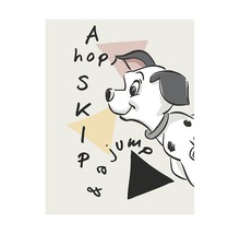 Ilustrație cu un dalmațian cu forme geometrice și cuvinte