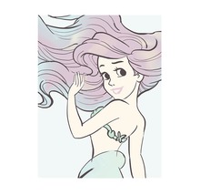 Ilustrație cu o sirenă cu părul fluturând și sutien din scoici