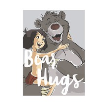 Ilustrație cu Mowgli și Baloo îmbrățișându-se, cu textul îmbrățișări de urs