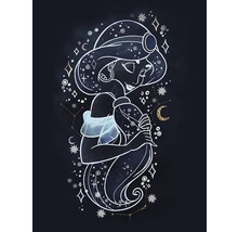 Ilustrație cu prințesa Jasmine cu stele, luni și constelații