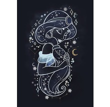 Ilustrație cu un personaj de desene animate cu stele și luni