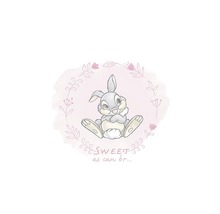 Ilustrație cu un iepure cu o coroană de flori și inscripția Dulce cât se poate
