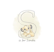Ilustrație cu Simba, puiul de leu, cu litera S